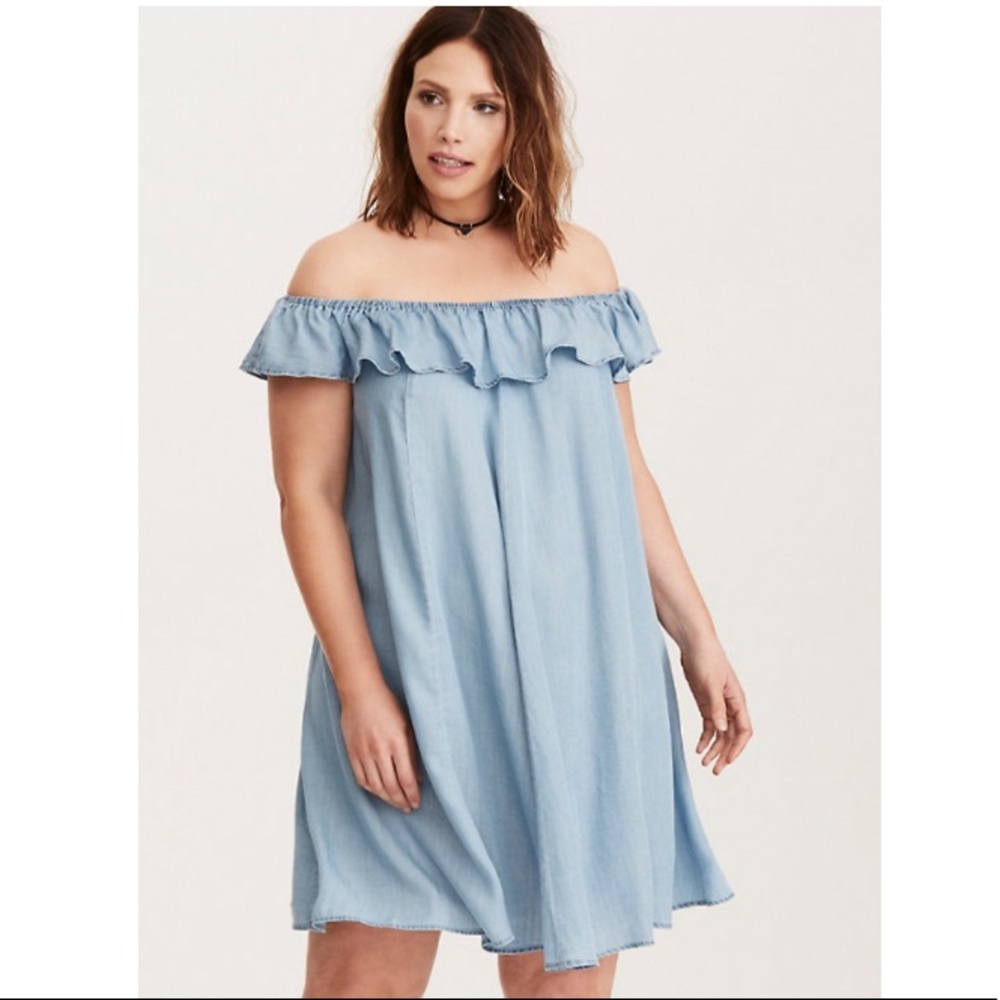 Torrid chambray off she shoulder dress